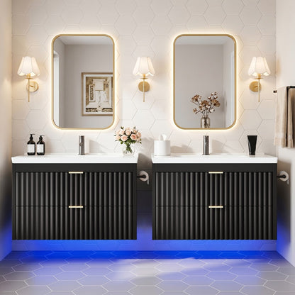 24-Inch Wall-Mounted Bathroom Vanity with LED Lighting for Dressing and Daily Routines detail image - detail view 5