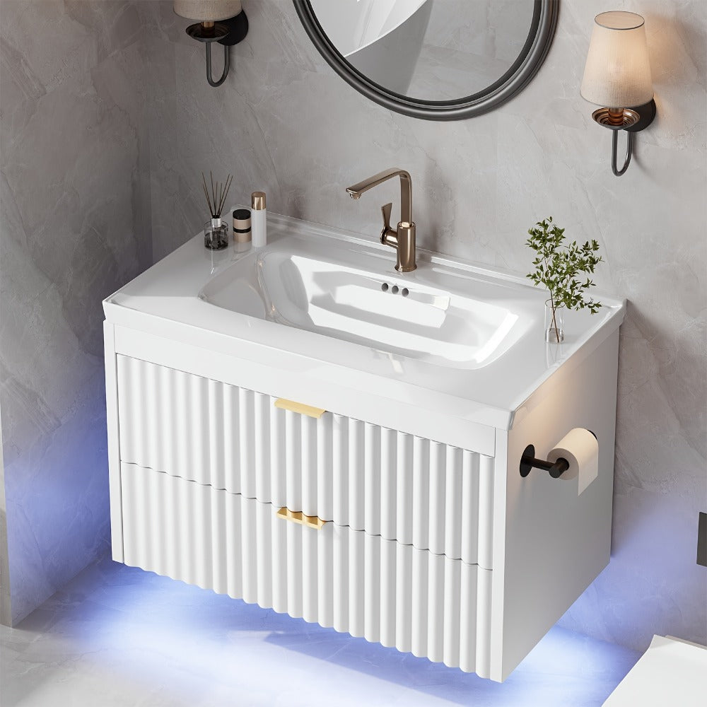 24-Inch Wall-Mounted Bathroom Vanity with LED Lighting for Dressing and Daily Routines detail image - detail view 6