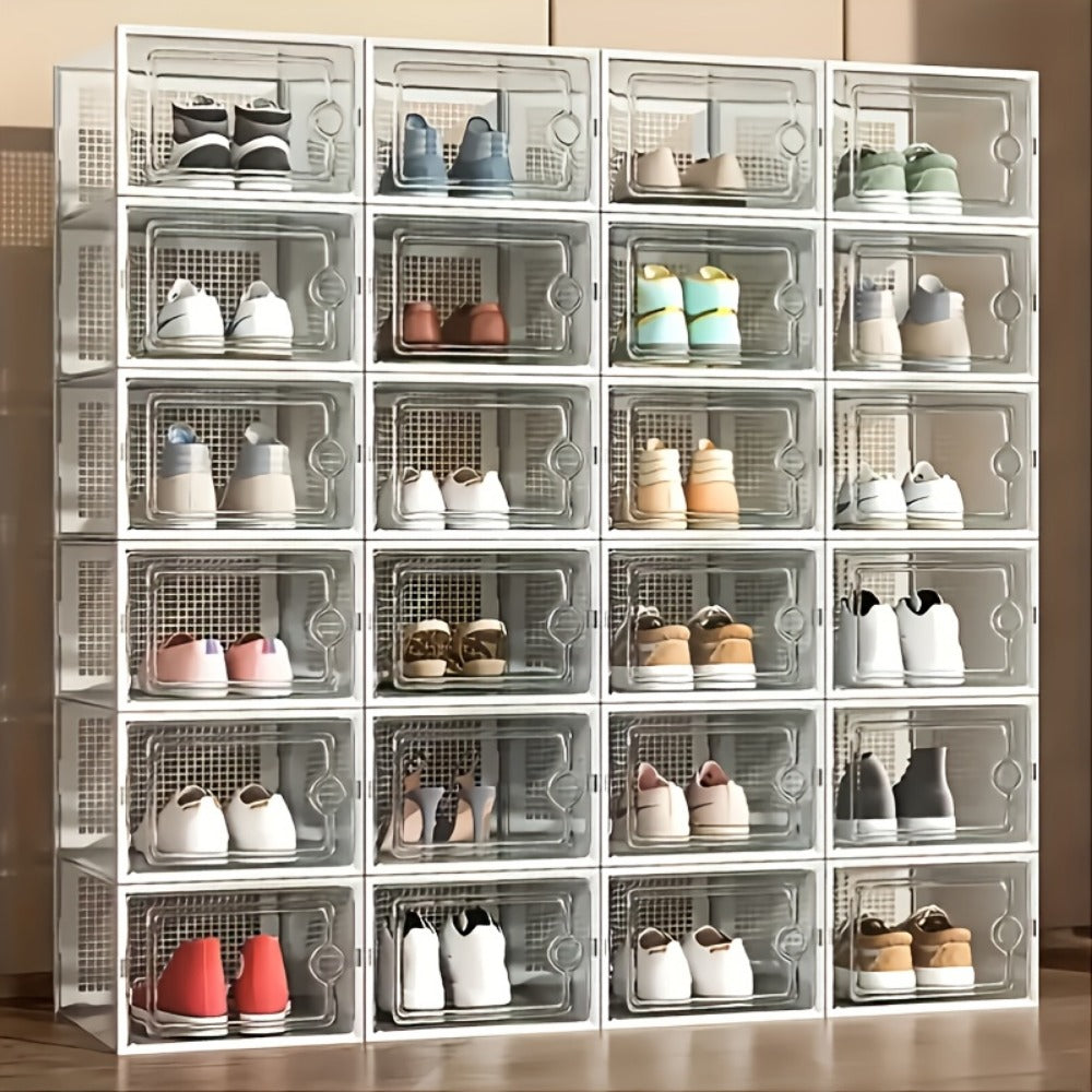 24-Pack Plastic Shoe Organizer with Secure Lid and Stackable Design for Entryway detail image - detail view 6