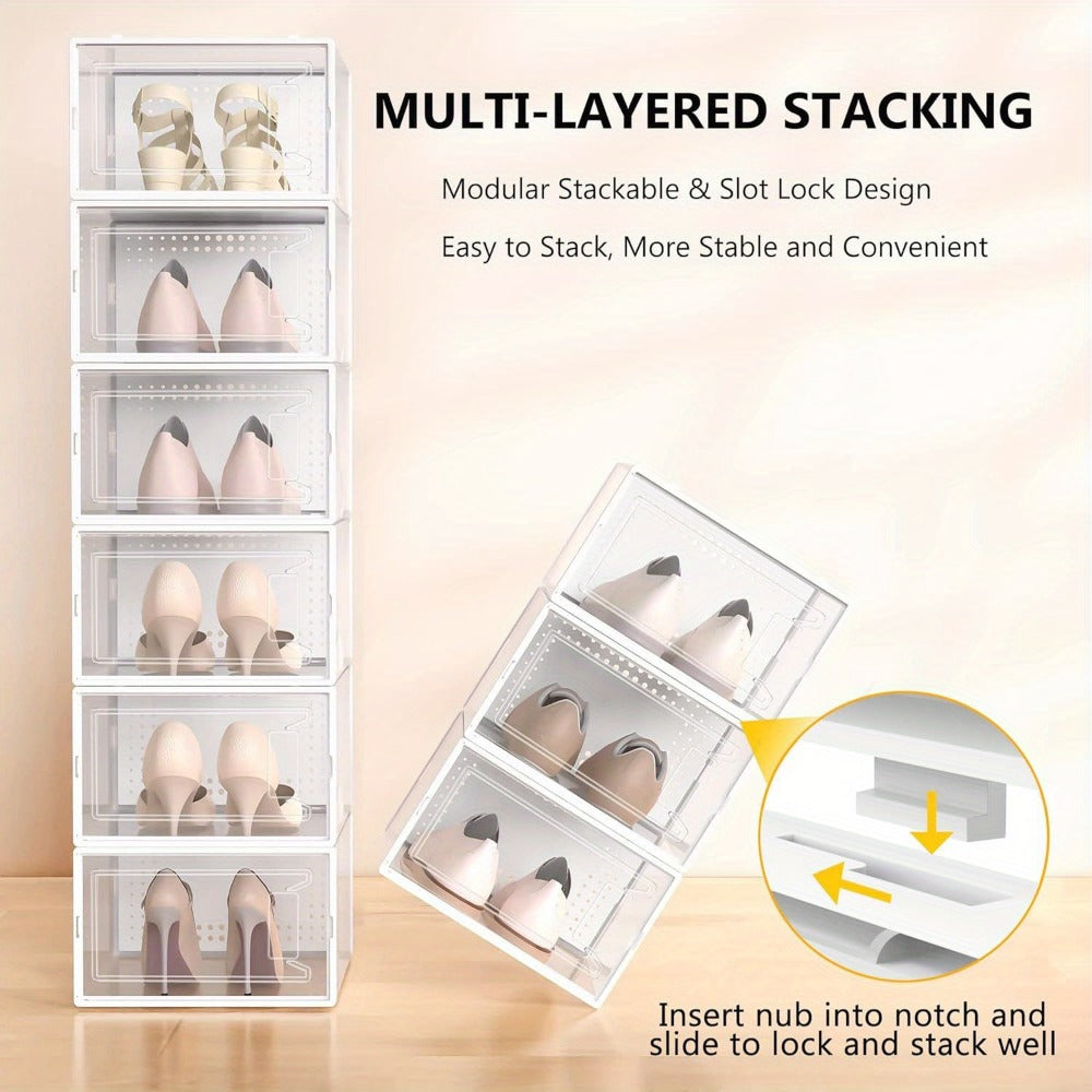 24-Pack Plastic Stackable Shoe Storage Box with Stackable Design for Entryway detail image - detail view 6