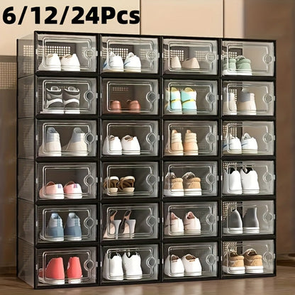 Shoe Storage Box, Clear Stackable Shoe Boxes with Lids 6, 12 or 24 Pack, Plastic Shoe shown in the main product view