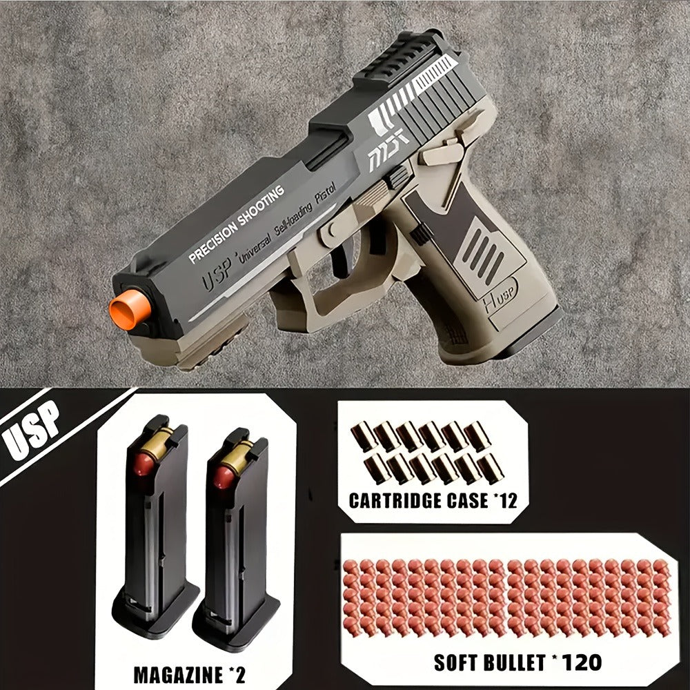 USP Bullet Toy Gun Pistol with Shell Ejecting, Continuous Rapid-Fire Foam Blaster for Boys & Girls