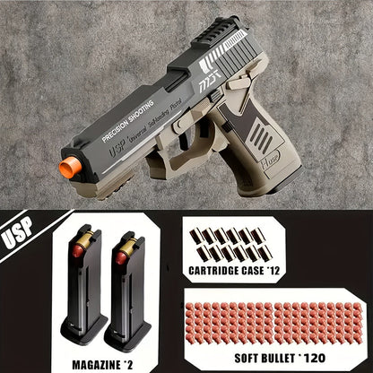 USP Bullet Toy Gun Pistol with Shell Ejecting, Continuous Rapid-Fire Foam Blaster for Boys & Girls
