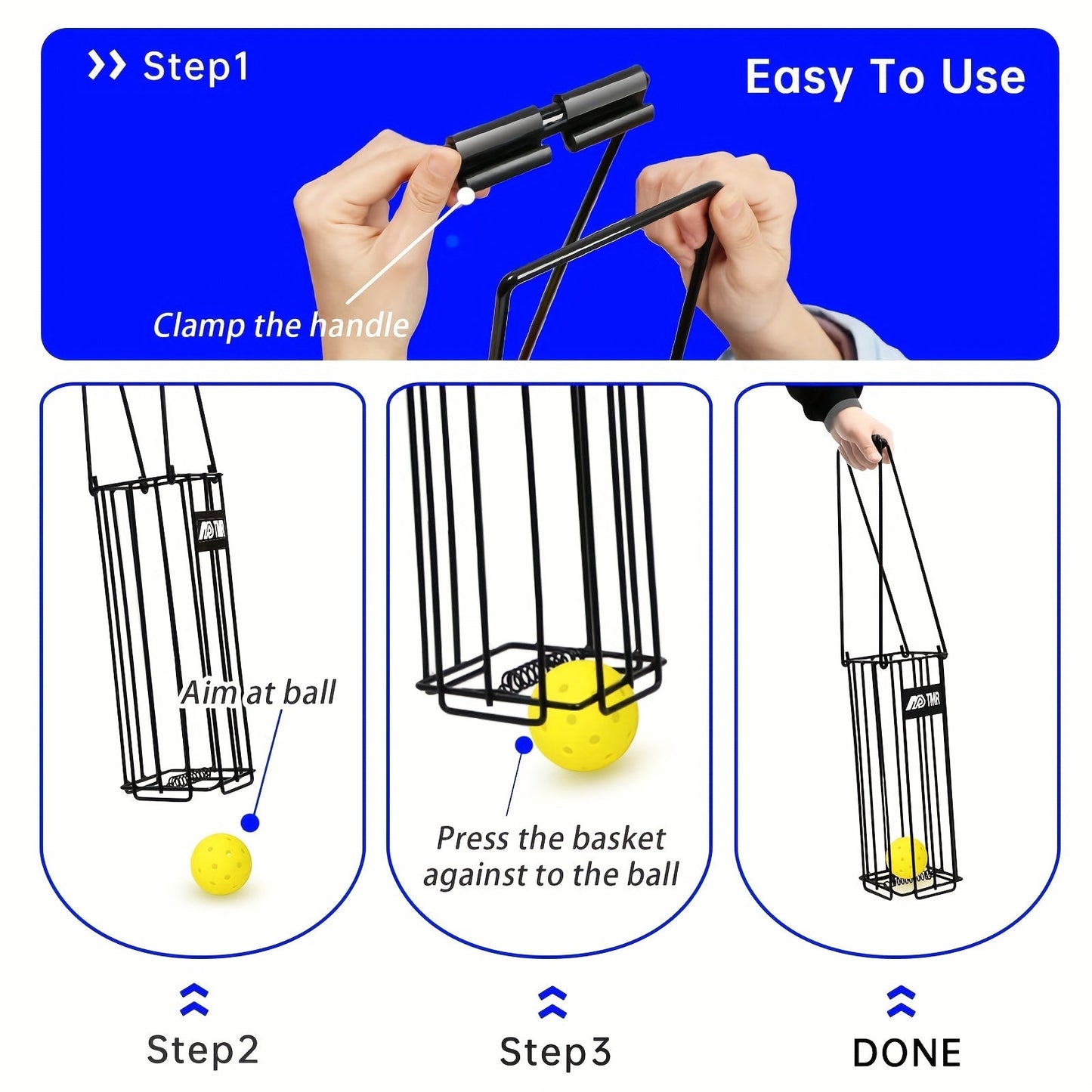 Pickleball & Tennis Ball Hopper Basket – Aluminum Alloy Ball Picker Upper with Handle, Portable Ball Collection Basket for Easy Court