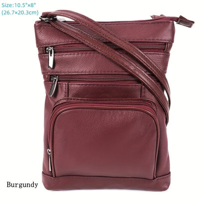 Genuine Leather Shoulder Bag for Women Men Soft First-Layer Cowhide Crossbody Bag Multi-Pocket Messenger Bag 3 Sizes Fits Smartphone Tablet
