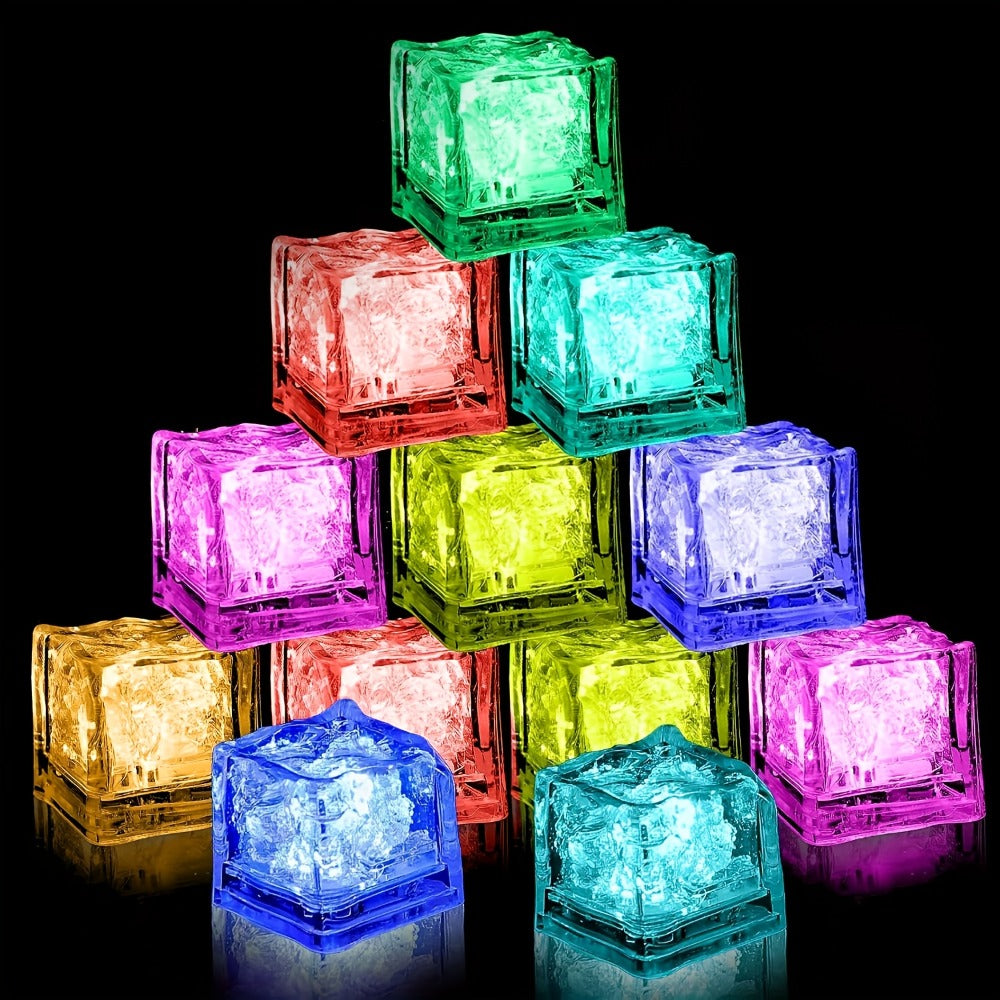 LED Ice Cube Lights Reusable Mixed Color, Flashing Sensory Light-Up Ice Cubes for Bar, Party & Wedding Decoration