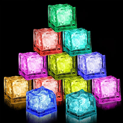 LED Ice Cube Lights Reusable Mixed Color, Flashing Sensory Light-Up Ice Cubes for Bar, Party & Wedding Decoration