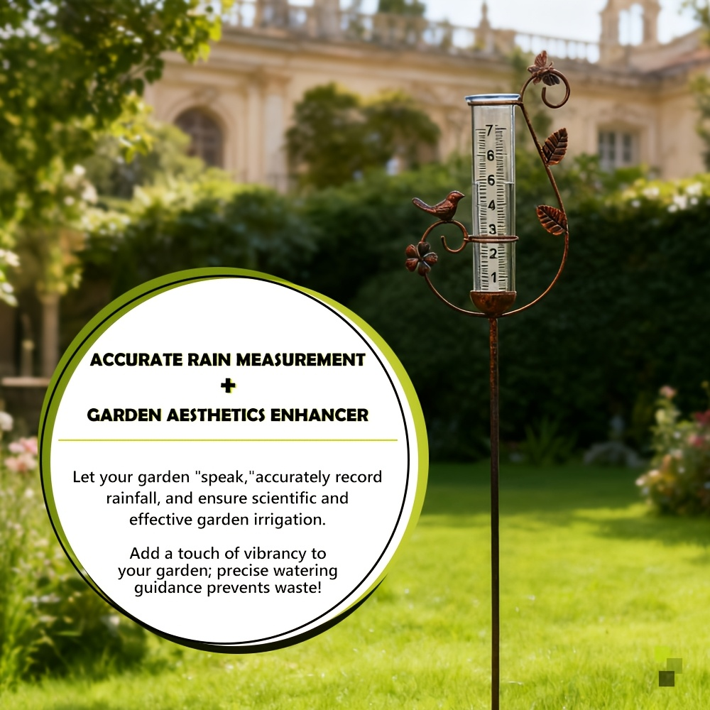 Decorative Rain Gauge Outdoor – 8-Inch Large Capacity Bird Ornament & Metal Spiral Rainfall Collector for Garden, Lawn & Patio
