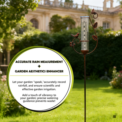 Decorative Rain Gauge Outdoor – 8-Inch Large Capacity Bird Ornament & Metal Spiral Rainfall Collector for Garden, Lawn & Patio