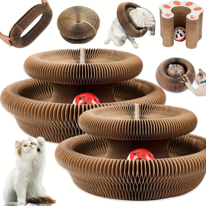 Cat Scratching Board Foldable Organ Design with Circular Ball Track & Bell Balls – Wear-Resistant Thickened Cardboard Scratcher