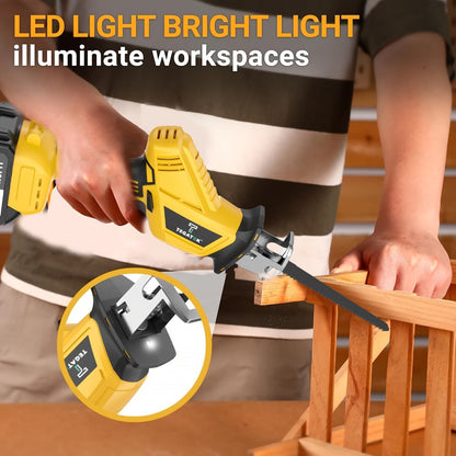 Electric Reciprocating Saw Cordless with LED Light & Safety Lock, Multi-Purpose Cutting Tool with Replaceable Blades