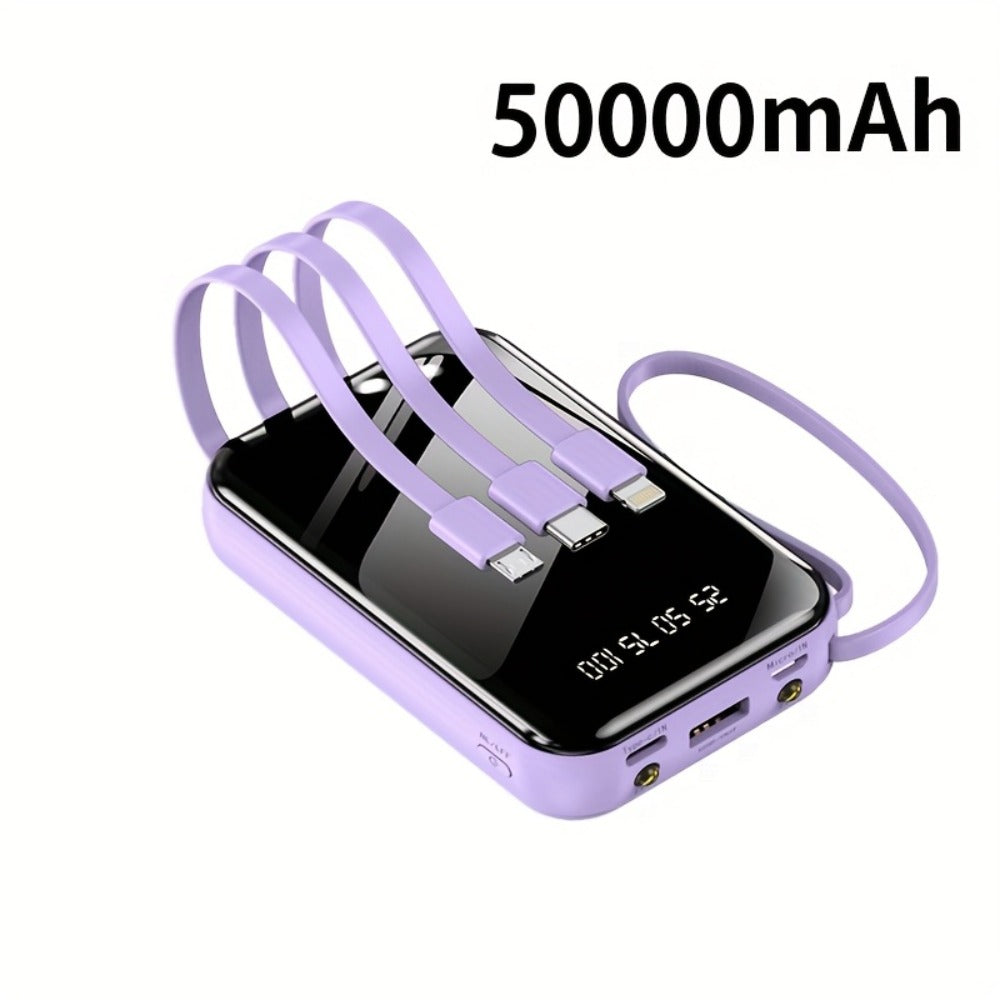 Power Bank 50000mAh 22.5W with Integrated Cable Array, Digital Display and LED Flashlight in Two Colors