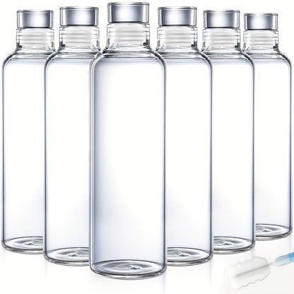 Borosilicate Glass Water Bottle Set of 6 with Lid Sleeve and Cleaning Brush – 18oz Reusable Juice Bottles | Non-Slip Sports Drinking Vessels