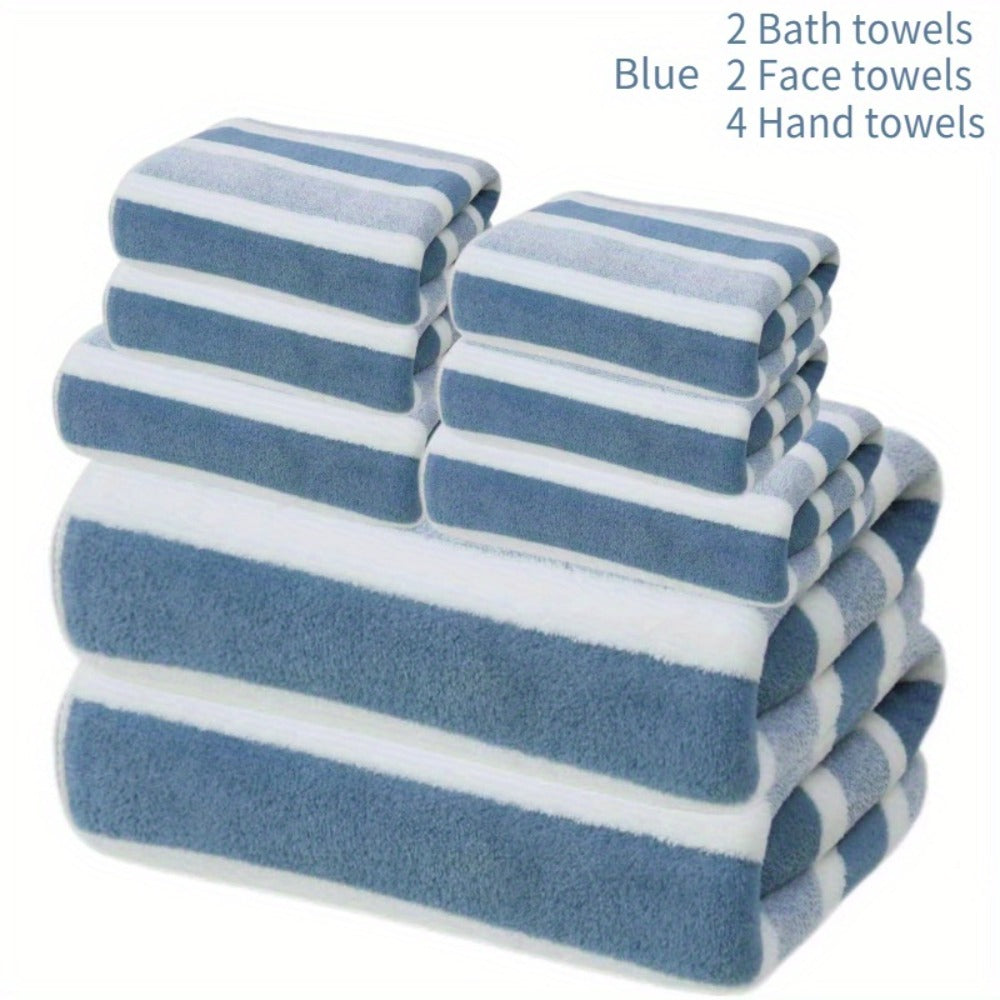 Bath Hand Towels, Towel Set 8 Piece Two-Color Striped Mix with 2 Bath, 2 Face and 4 Hand Towels in Four Colors