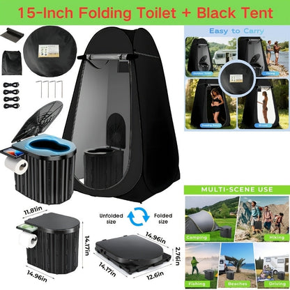 Pop-Up Privacy Tent with Portable Camping Toilet for Adults, Foldable Outdoor Shower Changing Potty Tent Kit with 12 Toilet Bags