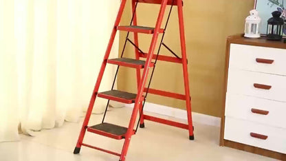 Folding Step Ladder 3 / 4 / 5 Step with Anti-Slip Pedal & Tool Tray, Portable Steel Step Stool for Adults