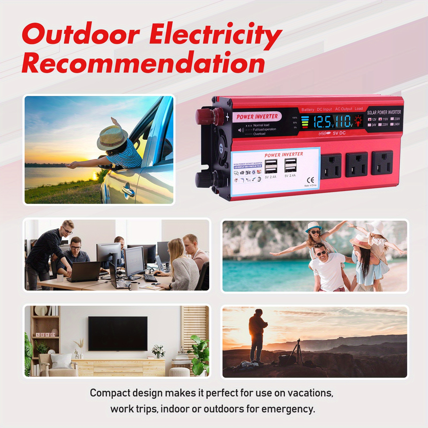 DC to AC Inverter 4000W 5500W 6500W 16000W Peak DC 12V to AC 110V High Power Car Inverter with USB Ports for Garden, Patio and Yard Use
