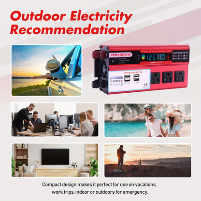 DC to AC Inverter 4000W 5500W 6500W 16000W Peak DC 12V to AC 110V High Power Car Inverter with USB Ports for Garden, Patio and Yard Use
