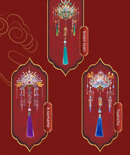 3D Metal Puzzle Phoenix Crown Qingluan – Blue & Gold DIY Assembly with Beads & Tassels, Chinese Mythology Art Collectible