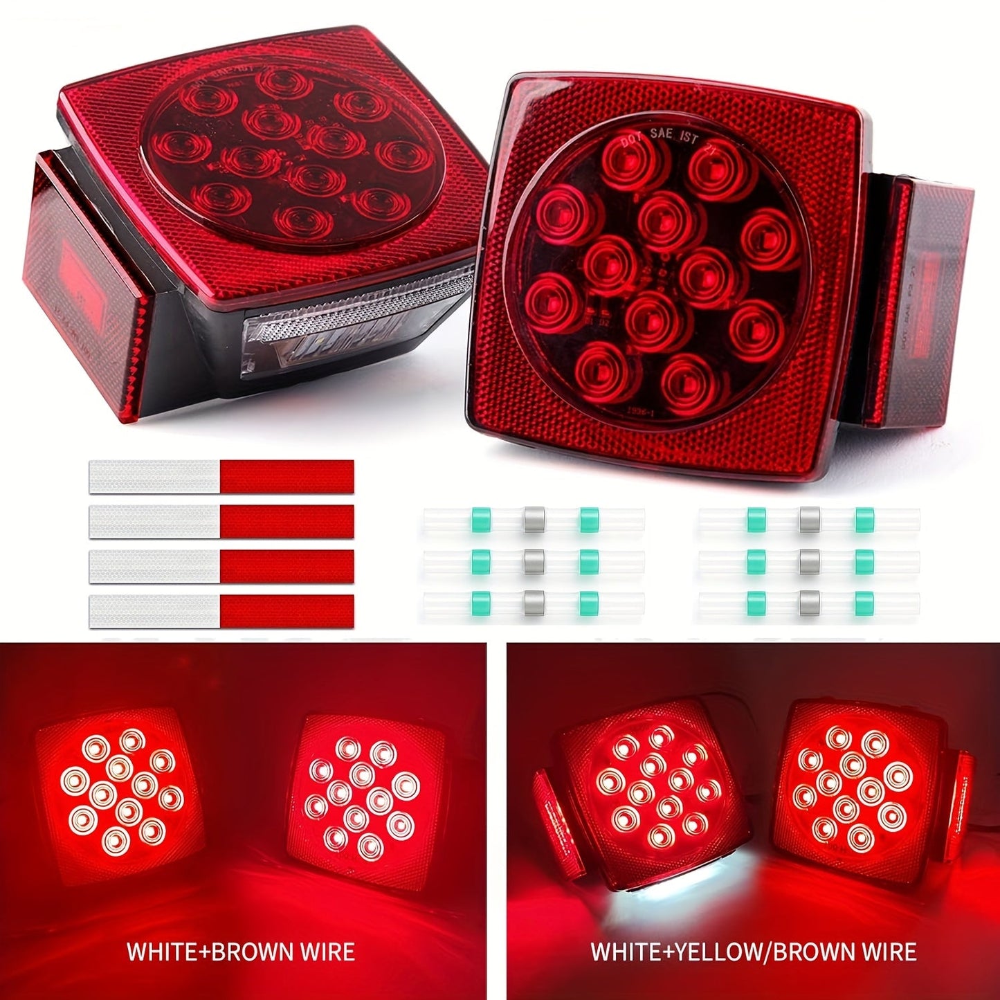 Trailer LED Light Kit 12V – Stop Turn Tail Brake License Plate & Side Marker Lights with Connectors for Trailers Under 80"
