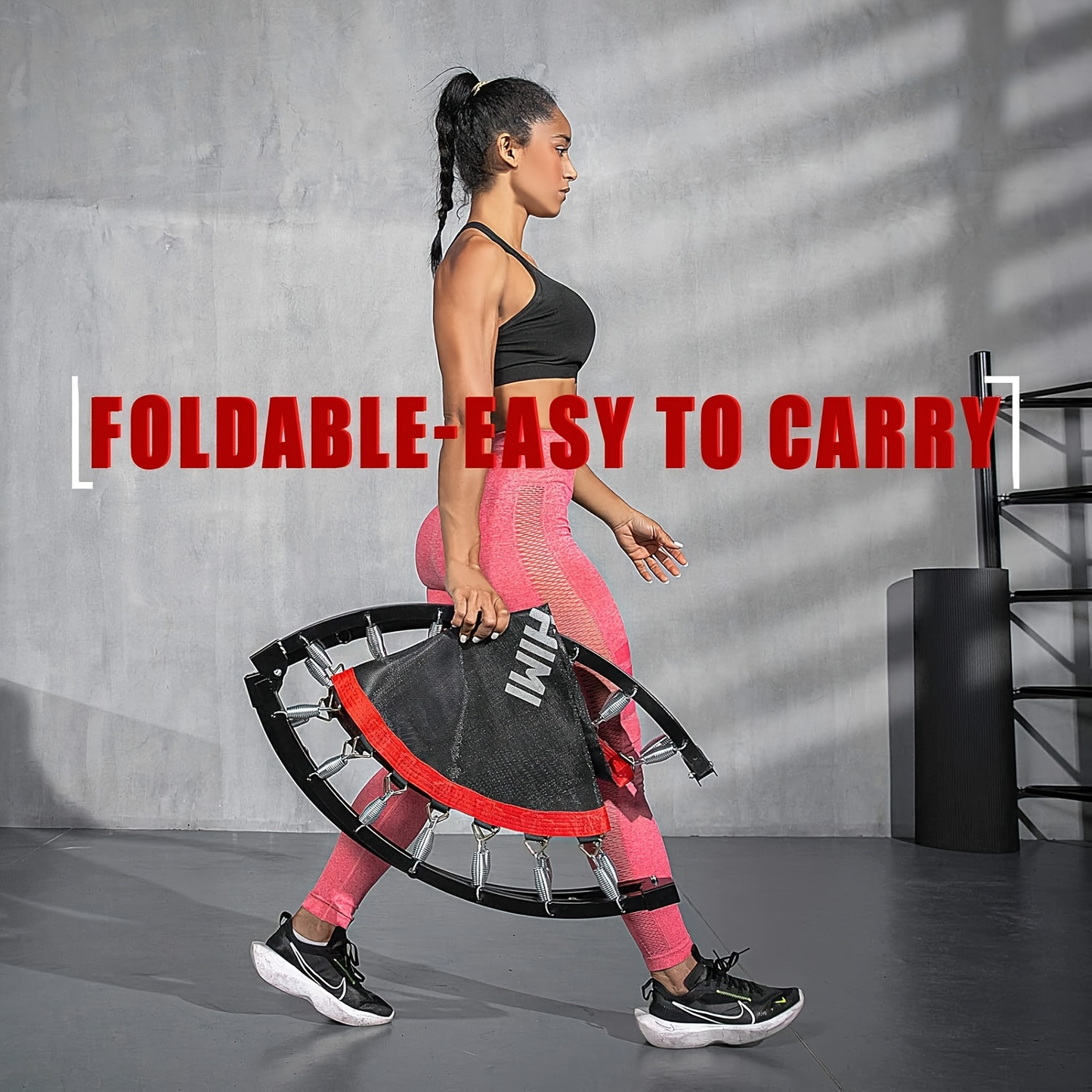 Foldable Mini Trampoline 40 Inch – Fitness Rebounder with Bungee Cords & U-Shape Foam Handle, 450 / 550 LBS Capacity