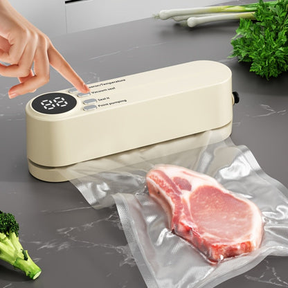Compact Rechargeable Bag Vacuum Sealer with Digital Display, One-Touch Controls and Beige or Green Finish
