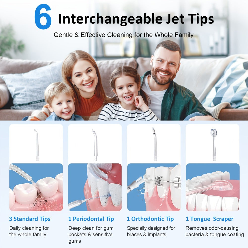 Water Flosser Srivdk Cordless Oral Irrigator with 300ml Tank, Three Pressure Modes, Six Nozzles and USB-C Charging