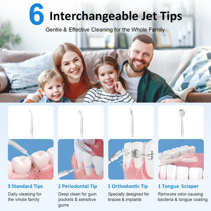 Water Flosser Srivdk Cordless Oral Irrigator with 300ml Tank, Three Pressure Modes, Six Nozzles and USB-C Charging