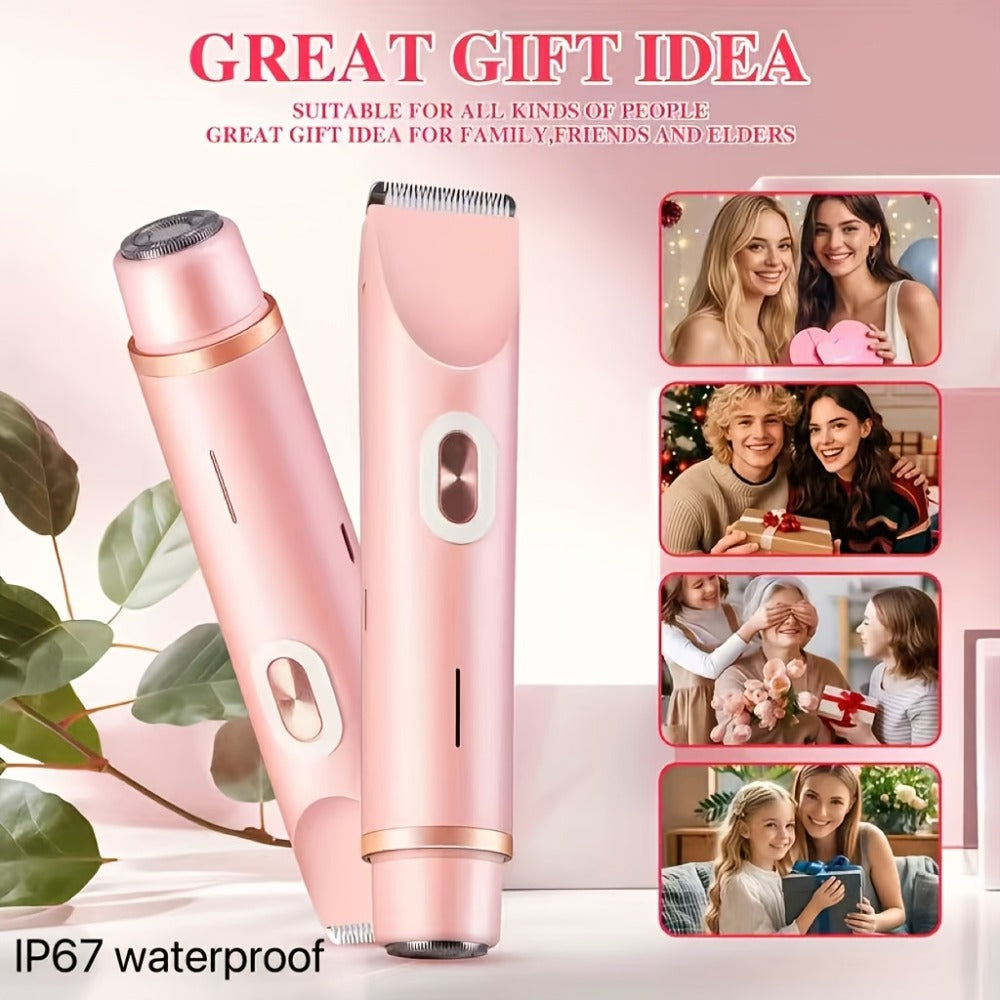Bikini Trimmer Electric 2-in-1 Rechargeable Dual-Head Face Shaver for Women – Stainless Steel Blade USB Cordless Hair Remover for Bikini