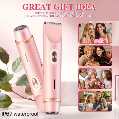 Bikini Trimmer Electric 2-in-1 Rechargeable Dual-Head Face Shaver for Women – Stainless Steel Blade USB Cordless Hair Remover for Bikini