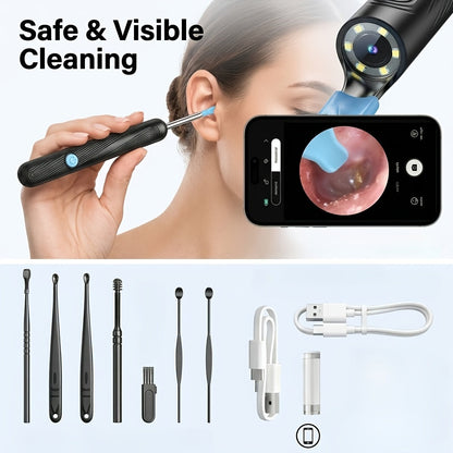 Upgraded 1080P Ear Wax Removal Tool with Camera & Storage Case – LED Light, iOS & Android Compatible, Complete Ear Cleaning Kit
