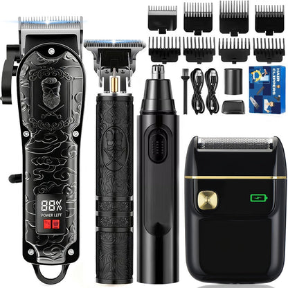 Electric Grooming Kit Foil Shaver Beard Trimmer & Nose Ear Hair Trimmer Set with LCD Power for Everyday Face, Beard and Body Grooming