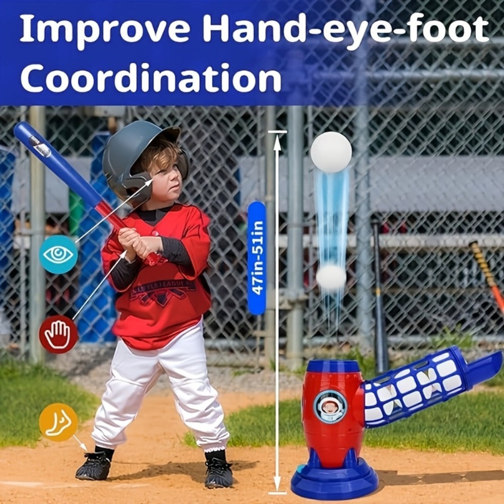 Kids Baseball Pitching Machine Toy Set, Children's Baseball Trainer with Bat, Ball Machine & 10 Balls