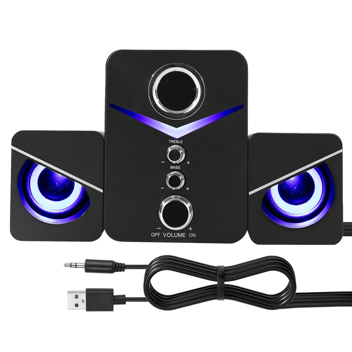 USB Powered Computer Speakers with Subwoofer, 3.5mm Aux Wired Desktop PC Laptop Speaker System, Dual 2" Tweeter + 3" Subwoofer