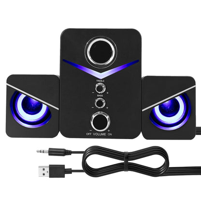 USB Powered Computer Speakers with Subwoofer, 3.5mm Aux Wired Desktop PC Laptop Speaker System, Dual 2" Tweeter + 3" Subwoofer