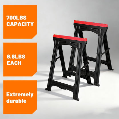 Folding Sawhorse 2 Pack Portable Work Support Horses Foldable Steel Saw Horse Set with Legs for Workshop Garage DIY Projects