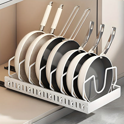 Pull-Out Pot and Pan Lid Rack Cabinet Sliding Storage Organizer – Kitchen Cabinet Slide-Out Box with 8/16 Adjustable Dividers for Lids
