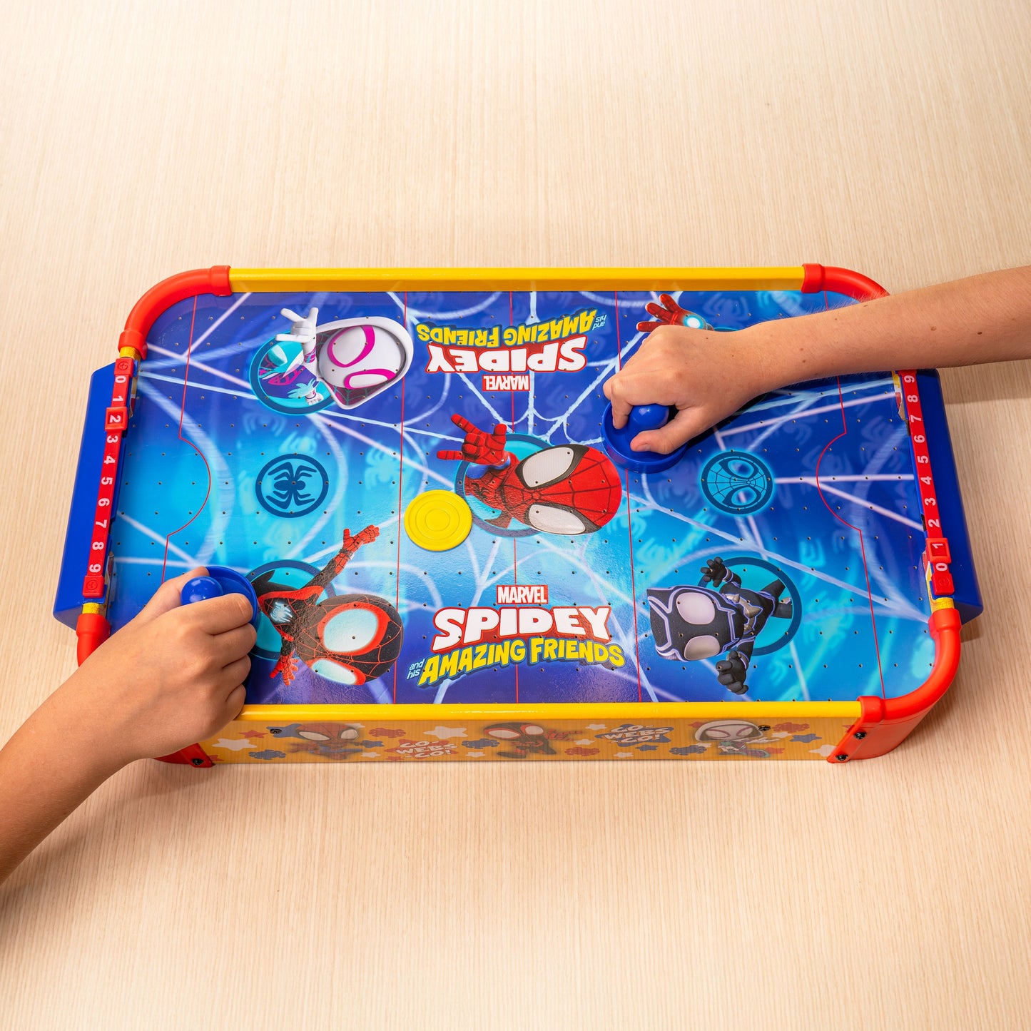 Kids Tabletop Air Hockey Table Marvel Spidey and His Amazing Friends - Officially Licensed Wood Surface