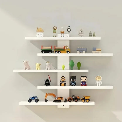 Five-Tier Wall-Mounted Display Shelf with Horizontal Ledges in Black or White Color Options