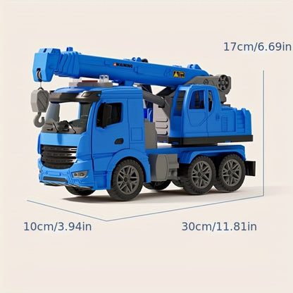 Inertia Crane Truck Toy for Kids - Large Engineering Vehicle with Telescopic Arm, Interactive Track & Double Doors