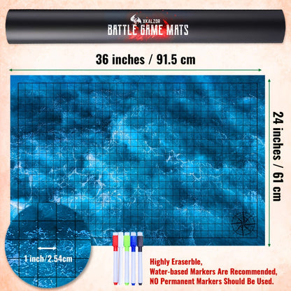 DnD Battle Map 3 Pack 24x36 Inch Dry Erase – Double-Sided 6 Terrain Grid Mats with Dice Accessories & Shoulder Bag