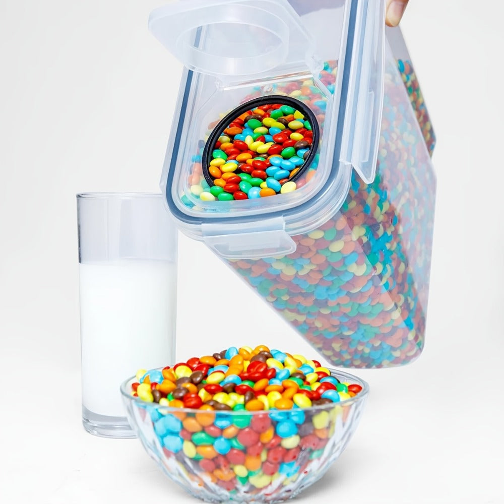 Food Storage Container Four-Pack with 4L Clear Pantry Canisters, Pour-Spout Lids, Labels and Marker
