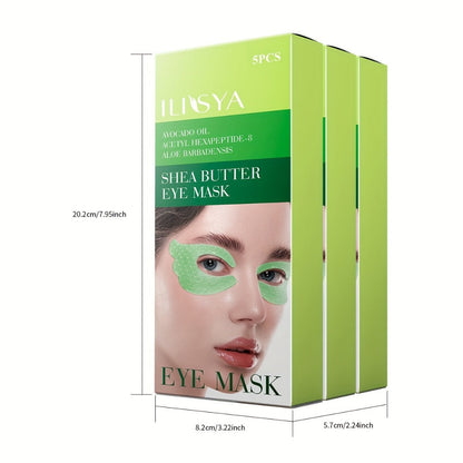 Three-Box Avocado-Print Under-Eye Patch Set with Green Individual Packs and Shea Butter Package Wording