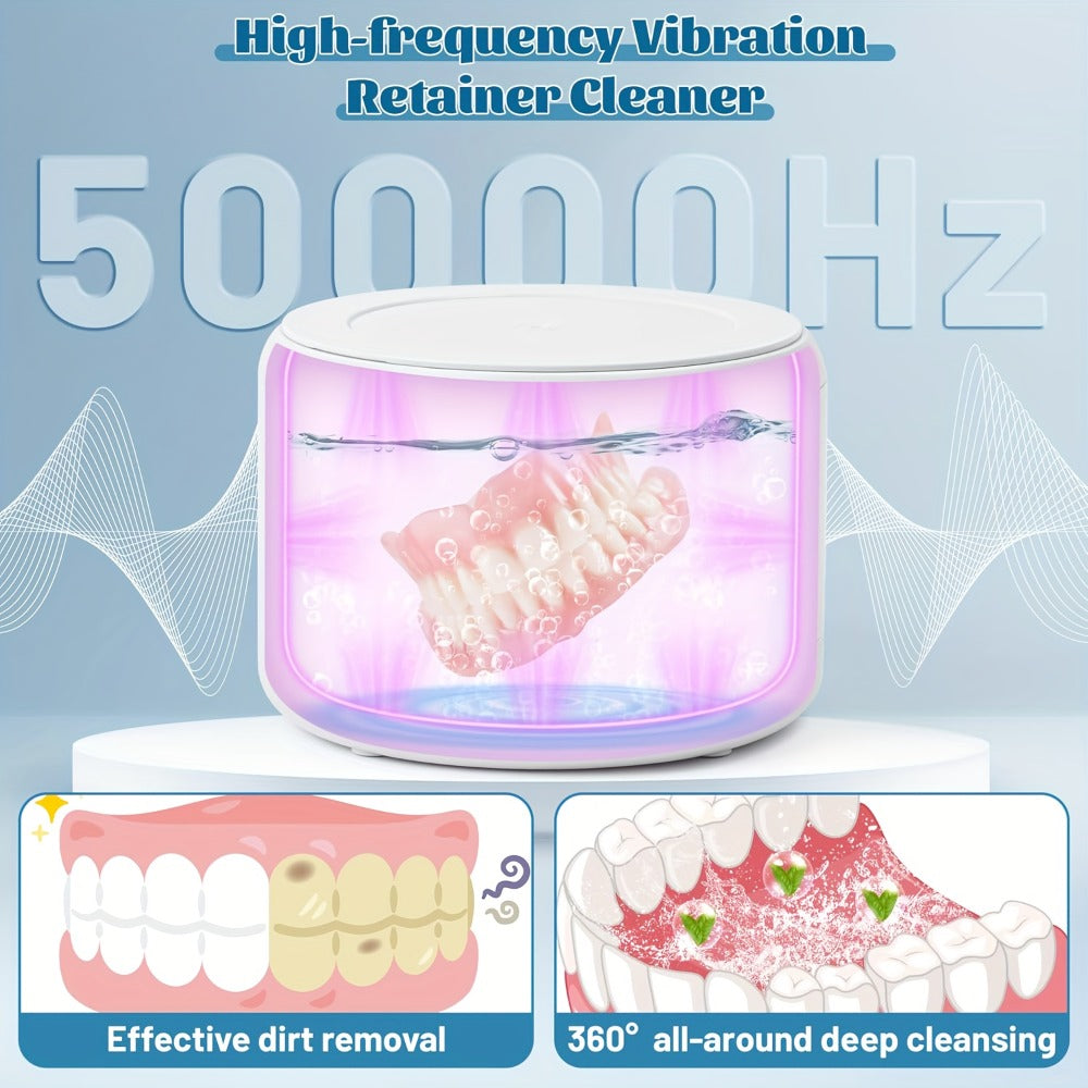 Electric Ultrasonic Cleaner Machine for Dentures Jewelry & Glasses – USB Rechargeable 3 Speeds Auto Timer 180ml Tank One-Touch Portable