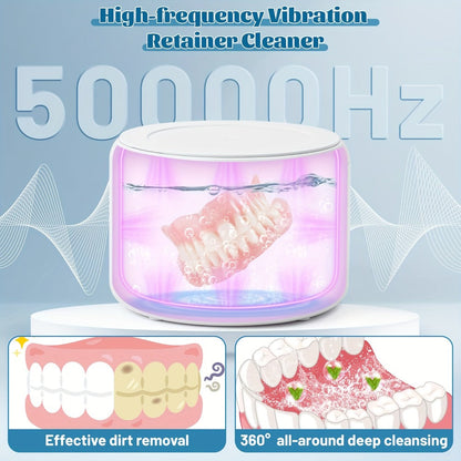 Electric Ultrasonic Cleaner Machine for Dentures Jewelry & Glasses – USB Rechargeable 3 Speeds Auto Timer 180ml Tank One-Touch Portable