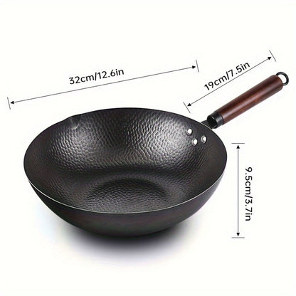 Carbon Steel Wok Pan 12.6 Inch with Lid & 10 Accessories, Uncoated Chinese Stir Fry Wok, Flat Bottom for Electric Induction Gas Stoves