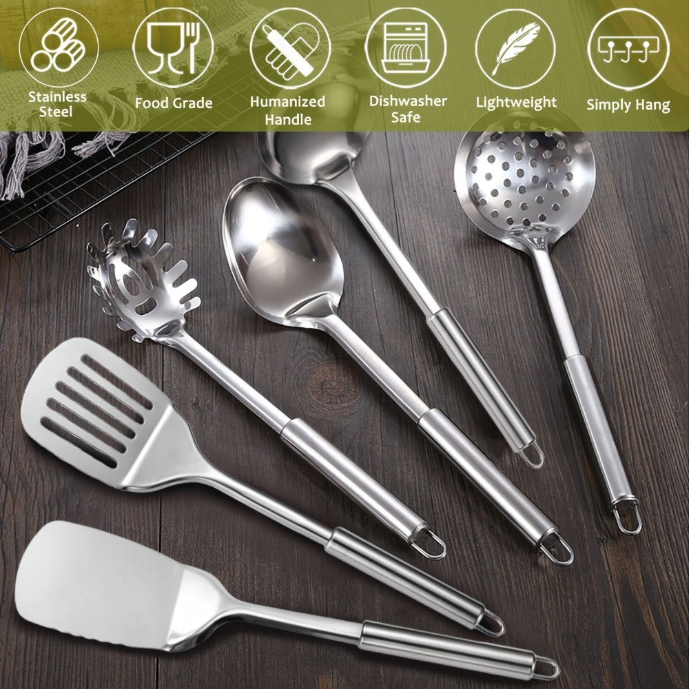 Kitchen Utensils 12-Piece Stainless Steel Set with Countertop Holder and Eleven Cooking Tools