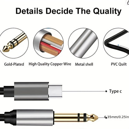 Type-C to 6.35mm 1/4 Inch Audio Cable USB-C to Quarter Inch Adapter Cable for Smartphone Mixer for an Everyday Personal Care Routine