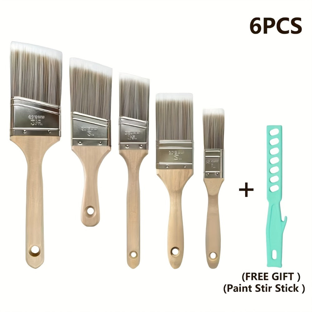 Paint Brushes Set 5 Piece Pro Grade Flat and Angle Brush Kit for Latex Oil Paint Stain Varnish Interior Exterior Wall Trim Furniture Home
