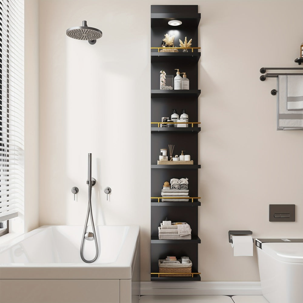 Floating Wall Shelves with LED Light - 6 & 8 Tier Wall Mounted Display Shelf Unit with Anti-Slip Rails for Bedroom
